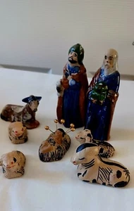 Vintage Volkskunst Made in Mexico Krippe ERGÄNZUNGEN 8 Teile Jesus 2 Weise Tiere - Bild 1 von 5