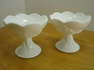 2 Candle Holder White Milk Glass Grape Vine Taper Dinner Candlestick Set Pair - Picture 1 of 11