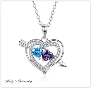 Damen Halskette Herz Zirkon Anhänger Frauen Schmuck Kette 925 Silber verstellbar - Bild 1 von 2