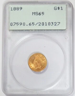 1889 GOLD USA $1 DOLLAR PRINCESS HEAD GEN 1 PCGS MS 65 (PQ) - Image 1 of 3