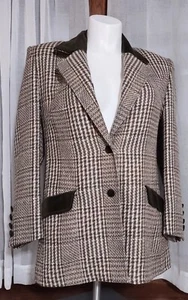 VINTAGE 80'S GIVENCHY EN PLUS Wool/Silk US 12W EU 40 Houndstooth Coat Blazer - Picture 1 of 11