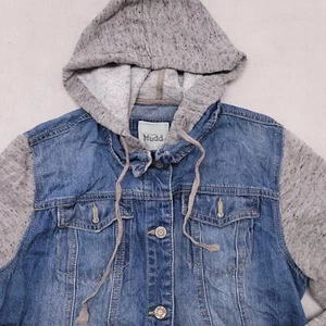 Mudd Casual Button Up Long Sleeve Denim Hoodie Youth Girls Size L Blue - Picture 1 of 10
