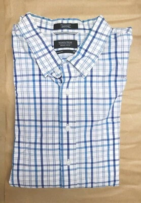 Camisa para hombre Nordstrom manga larga azul y blanca a cuadros con botones calce regular 2XB Foto 1 de 4
