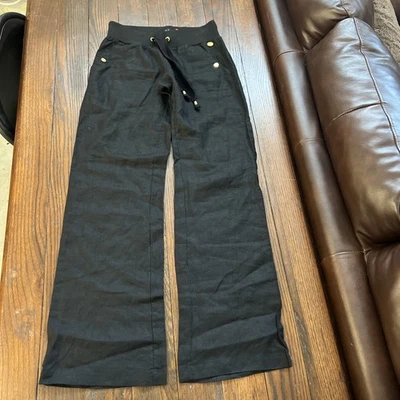 Pantalones negros Guess 100 % lino para mujer XS Boho Festival como nuevos $150 Foto 1 de 4