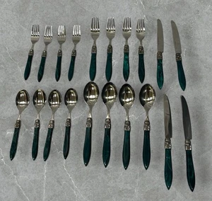 Vintage grün marmorierte Griffe Stanley Roberts Edelstahl Besteck Set für 4 - Bild 1 von 12