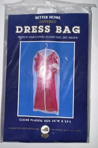 ZIPPERED CLEAR PLASTIC DRESS BAG PROTECTS FROM DUST 24" W X 53" L GARMENT SUIT - Picture 1 of 2