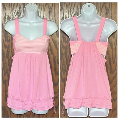 Camiseta sin mangas Lululemon Run Back On Track rosa concha clásica a rayas blanca talla 6 como nueva Foto 1 de 4