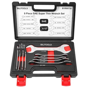 Super Thin Open End Wrench Set, 9 Piece SAE 1/4 to 1-1/16 inch, CR-V Steel, H... - Picture 1 of 6