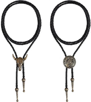 2 Piezas Corbata Bolo para Hombre, Collar Corbata Vaquero Occidental Hecho a Mano Cuero Corbata Ret Foto 1 de 4
