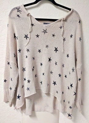 Suéter de playa de algodón tejido estrellas manga larga cuello cuello de madera para mujer Foto 1 de 4