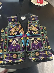 Vintage 90s Raiment Fashions New York Sleeveless Vest Artsy Boho Embroider Med - Bild 1 von 9