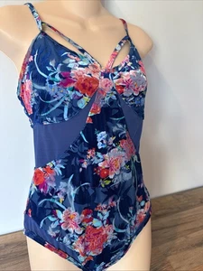 Betsey Johnson Midnight Garden One Piece Blue Velvet Floral Medium No Pads  - Picture 1 of 10