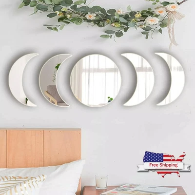 Juego de 5 espejos decorativos de pared pequeños| Espejos de fase lunar para decoración de pared hogar Foto 1 de 4