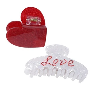 2 Pack Heart Hair Claw Clips Pearlescent Resin Valentines Hair Accessories - Picture 1 of 8