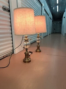 Pair Stiffel Brass Glass Globes Table Lamps Shades *RARE* nice shades 😎 - Picture 1 of 2