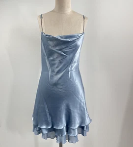 Abito Vintage Y2K Donna S Blu Raso Mini Strati Fata Coquette Femme Strass - Foto 1 di 7
