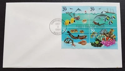 USA 1994 Marine Life Corals Fish Dolphin 4v Stamp FDC (official issue)tiny toned - Image 1 of 2