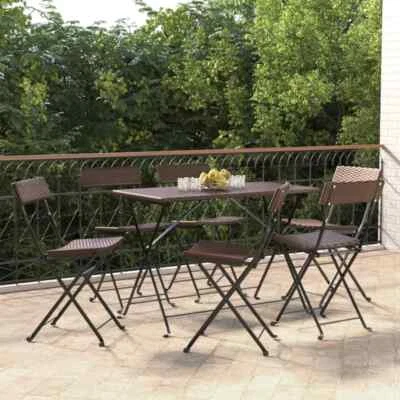 Folding Bistro Chairs 6 pcs Brown Poly Rattan and Steel vidaXL - Image 1 of 4