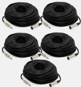 5 Pack 50Ft Shielded XLR 3Pin MALE to 1/4" MONO Plug Mic Microphone Cord Cable - Picture 1 of 1
