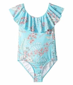 Seafolly Blue Tahitian Skies Ruffle One-Piece Swimsuit Girl's Size AUS 6 L56140 - Picture 1 of 2