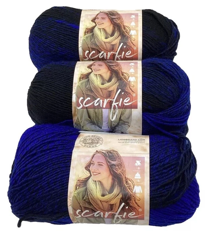 Lion Brand Scarfie Yarn "Black/Royal" 3 Skeins # 368 - Image 1 of 4