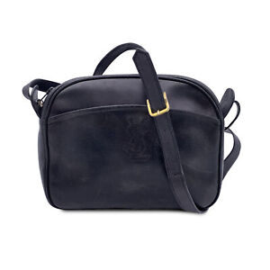 Authentic Yves Saint Laurent Vintage Black Leather Crossbody Messenger Bag