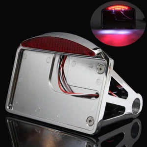 Motorcycle Side Mount License Plate Bracket w/ LED Tail Brake Light For Harley - Foto 1 di 11