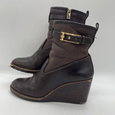 Zapatos Tory Burch Mujer Talla 7.5 Primrose 75mm Botín Cuña Coco Latte LEER Foto 1 de 4
