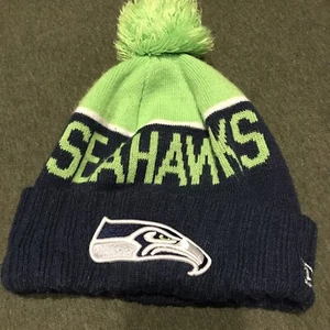 NFL SEATTLE SEAHAWKS CAP HAT KNIT CUFFED BEANIE POM YOUTH KID NFC NW NEON GREEN - Picture 1 of 3