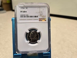 1956 Jefferson 5c NGC Pf 68 ☆ Star Chip on slab - Picture 1 of 5