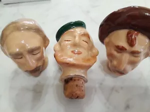 Vintage Ceramic Head/bust Bottle Stoppers 1 With Cork 2 With No Corks See... - Picture 1 of 17
