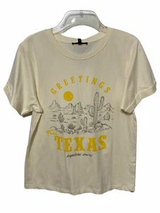 Love Peace and Lazy Days Greetings from Texas Theme Shirt Size M Pale Yellow NEW - Picture 1 of 9