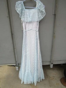vntge 1950 ILGWU blue/pink Lace Dress Prom Southern Belle Cinderella Prairie 7/8 - Picture 1 of 11