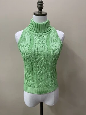 Suéter Gianni Versace Vintage Cuello Tortuga Sin Mangas Verde Menta Tejido Talla IT 44 Foto 1 de 4