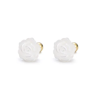 925 Sterling Silver Mother of Pearl Camellia Flower Screw Back Stud Earrings I11 - Picture 1 of 11