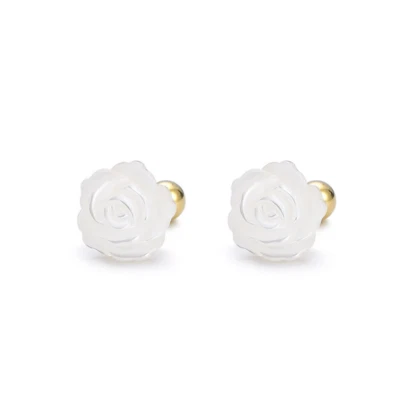 925 Sterling Silver Mother of Pearl Camellia Flower Screw Back Stud Earrings I11 - Image 1 of 4