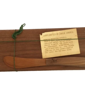 SET COLTELLI TAGLIERE LEGNO VINTAGE NOCE ARTIGIANALI RETTANGOLO 7,5"x3" - Foto 1 di 16