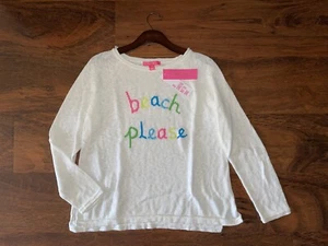 Lilly Pulitzer LARGE Resort weiß BEACH PLEASE DANETTE PULLOVER einfache Passform Rundhalsausschnitt neu mit Etikett - Bild 1 von 6