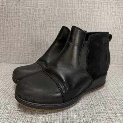 Sorel Booties Womens Sz 8 Black Leather & Suede Pull On Chelsea Ankle Boots Evie - Image 1 of 4