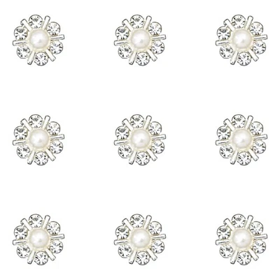 50 PIEZAS Botones de perlas de diamantes de imitación plateados 12 mm Hágalo usted mismo Adorno para álbumes de recortes Foto 1 de 4