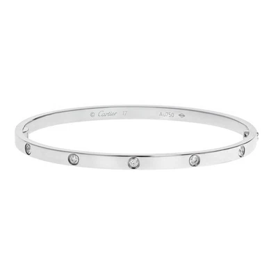 卡地亚 18k 白金 Ten Diamond Love 小模型手镯手链 尺寸 17 — 第 1/4 张图片
