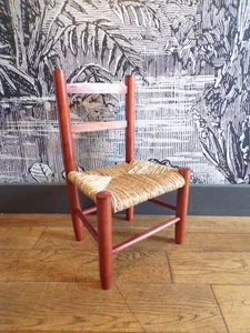 CHAISE ENFANT PAILLE VINTAGE-haut assise 24 cm-DESIGN 70 80-BOIS - Imagen 1 de 3