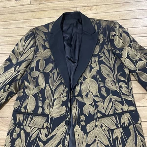 Mr Turk Coleman Blazer Men 42 Black Gold Floral Designer Brocade Coat New $550 - Picture 1 of 23