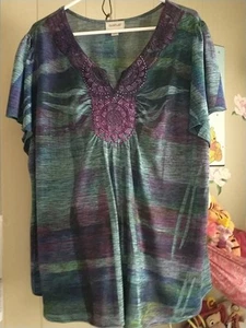 Avenue Women 22/24 Embellished Rayon Top~54" Bust Rich Colors~Feminine~Comfy~EXC - Picture 1 of 9