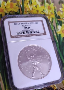 2006 P Ben Franklin Scientist MS 70 Commemorative Dollar NGC Brown Label 021 - Picture 1 of 3