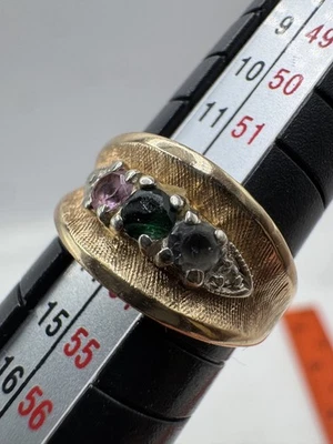 Vintage Estate 14K Gold Mother's Ring 3 Stones-Size 6.5 Real Diamonds 4.9 Grams - Image 1 of 4