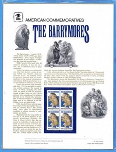 PANEL CONMEMORATIVO USPS #166 LOS BARRYMORES #2012 - Imagen 1 de 1
