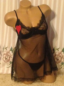 DE COLECCIÓN VICTORIA'S SECRET NEGRO CHEMISE BEBÉ MUÑECA Y BRAGAS Nylon Bragas Camisón - Imagen 1 de 12