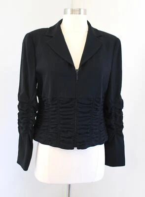Vtg Carlisle Womens Black Ruched Gathered Zip Front Blazer Jacket Size 6 V Neck - Image 1 of 4