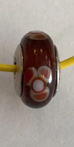 Pandora Silver S925 ALE RED & WHITE FLOWER PATTERN MURANO Charm Bead Genuine - Picture 1 of 9